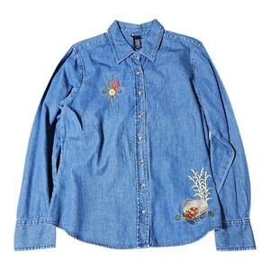 Vintage Holiday Editions Women's Fall Harvest Embroidered Denim Shirt Size Large
